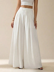 HIGH WAIST PLEATED WIDE LEG LOOSE CASUAL PANTS