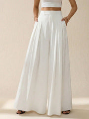 HIGH WAIST PLEATED WIDE LEG LOOSE CASUAL PANTS