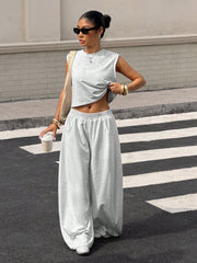 CASUAL VEST & WIDE LEG PANTS SET