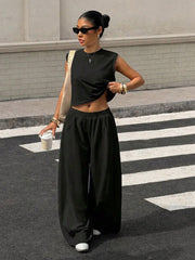 CASUAL VEST & WIDE LEG PANTS SET