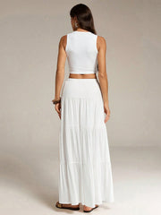 PLAIN CROPPED TANK TOP AND LONG SKIRT SET