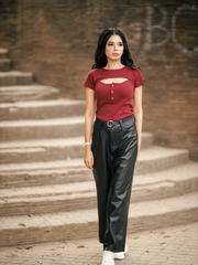 WOMEN'S SHORT SLEEVE T-SHIRT WITH HOLLOW OUT FRONT TOP