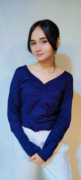 RUCHED LETTUCE-EDGE CROPPED-NAVY