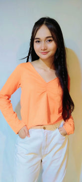 RUCHED LETTUCE-EDGE CROPPED-ORANGE