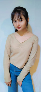 RUCHED LETTUCE-EDGE CROPPED-STONE