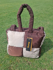 Women's Quilted Checker Blush AND Lilac Square Puffer Bag