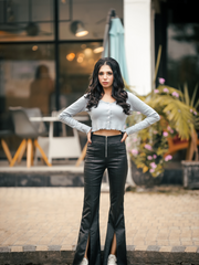 V-NECK FRILL LONG-SLEEVE CARDIGAN TOP