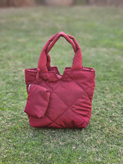 Padded Tote Handbag Large Capacity Quilted Shoulder Pillow Bag Small Grey