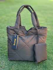 Padded Tote Handbag Large Capacity Quilted Shoulder Pillow Bag Small Grey