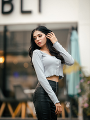 V-NECK FRILL LONG-SLEEVE CARDIGAN TOP