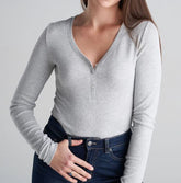 WOMEN'S LONG SLEEVE SHIRT WITH BUTTON-GREY