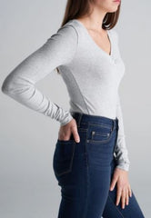 WOMEN'S LONG SLEEVE SHIRT WITH BUTTON-GREY