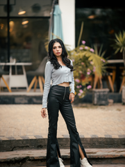 V-NECK FRILL LONG-SLEEVE CARDIGAN TOP