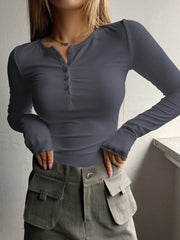 HALF BUTTON RIBBED KNIT TEE