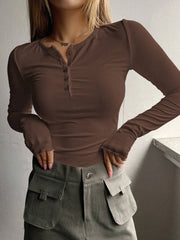 HALF BUTTON RIBBED KNIT TEE