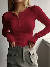 HALF BUTTON RIBBED KNIT TEE