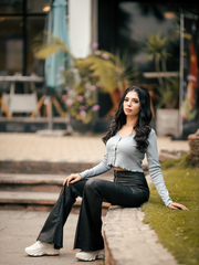 V-NECK FRILL LONG-SLEEVE CARDIGAN TOP