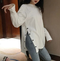 SIDE BUTTON LONG T-SHIRT O-NECK