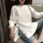SIDE BUTTON LONG T-SHIRT O-NECK