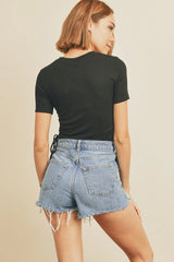 KNIT RUCHED SIDE TIE TEE