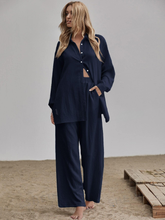 SLIT HEM LONGLINE BLOUSE & WIDE LEG TROUSERS SET
