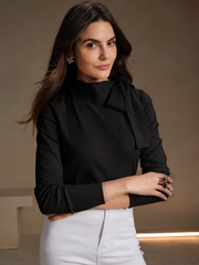 WOMEN'S ELEGANT BOWKNOT SHOULDER DESIGN SHIRT