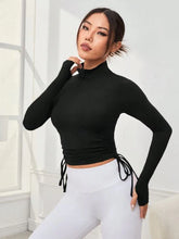 LONG SLEEVE SPORTS T-SHIRT WITH ZIPPER & DRAWSTRING FRONT