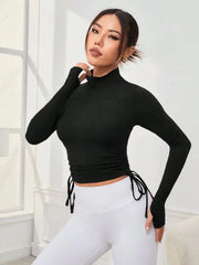 LONG SLEEVE SPORTS T-SHIRT WITH ZIPPER & DRAWSTRING FRONT