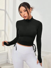 LONG SLEEVE SPORTS T-SHIRT WITH ZIPPER & DRAWSTRING FRONT