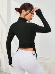 LONG SLEEVE SPORTS T-SHIRT WITH ZIPPER & DRAWSTRING FRONT