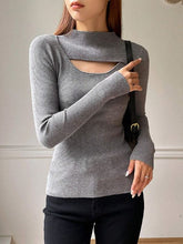 CUT OUT MOCK NECK RIBBED KNIT TEE