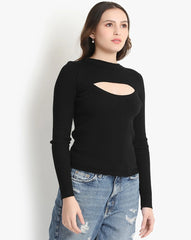 CUT OUT FRONT RIBBED KNIT TOP