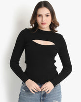 CUT OUT FRONT RIBBED KNIT TOP