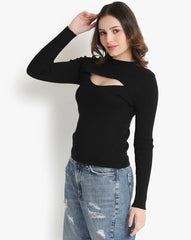 CUT OUT FRONT RIBBED KNIT TOP