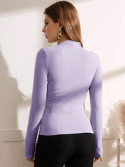 MOCK NECK RUCHED TEE