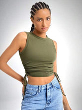 DRAWSTRING RUCHED SIDE CROP TANK TOP