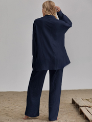 SLIT HEM LONGLINE BLOUSE & WIDE LEG TROUSERS SET