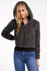 SHERPA FLEECE HOODIE JACKET - CHARCOAL