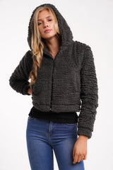 SHERPA FLEECE HOODIE JACKET - CHARCOAL