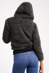 SHERPA FLEECE HOODIE JACKET - CHARCOAL