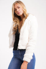 SHERPA FLEECE HOODIE JACKET - CREAM