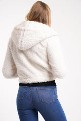 SHERPA FLEECE HOODIE JACKET - CREAM