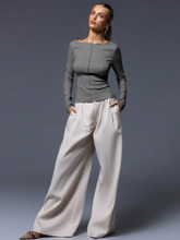 CASUAL RIBBED SLASH NECK LONG SLEEVE TOP & BOTTOM