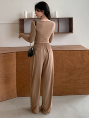 LADIES' SOLID COLOR CASUAL 2-PIECES OUTFITS