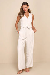 SOLID WIDE LEG PENTS AND VEST SHIRT