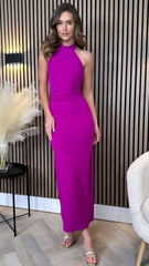 HALTER NECK TIE DETAIL MIDI BODYCON DRESS