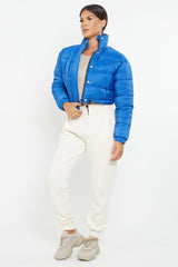PADDED CROP PUFFER JACKET- ROYAL BLUE