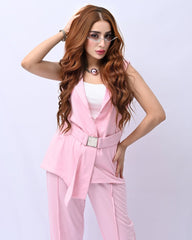 ASYMMETRICAL HEM PEAK LAPEL WAISTCOAT SUIT