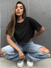 DROP SHOULDER SOLID TEE-BLACK