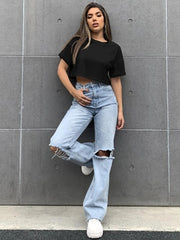 DROP SHOULDER SOLID TEE-BLACK